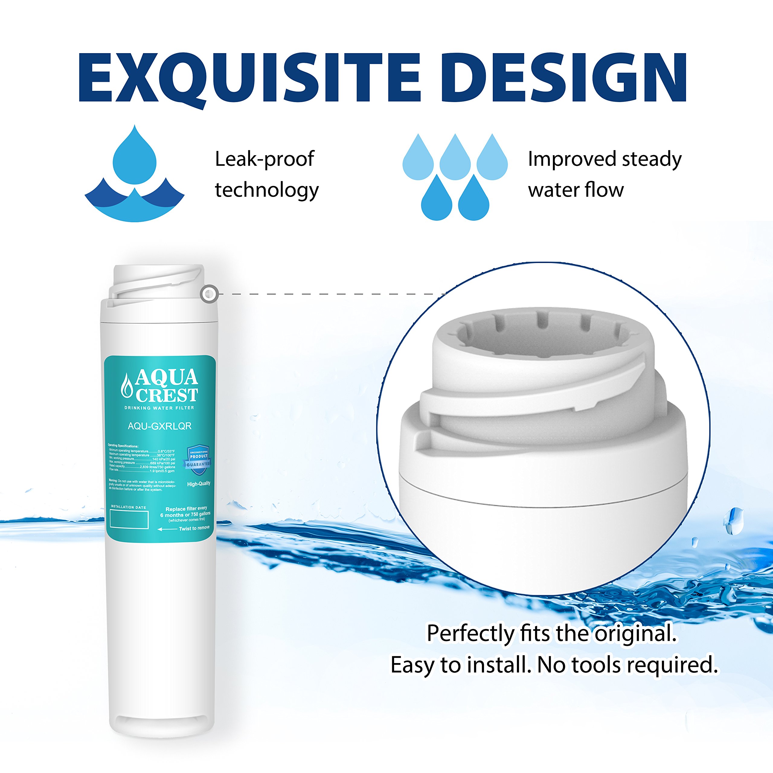 AQUACREST GXRLQR Inline Water Filter, Compatible with GE SmartWater
