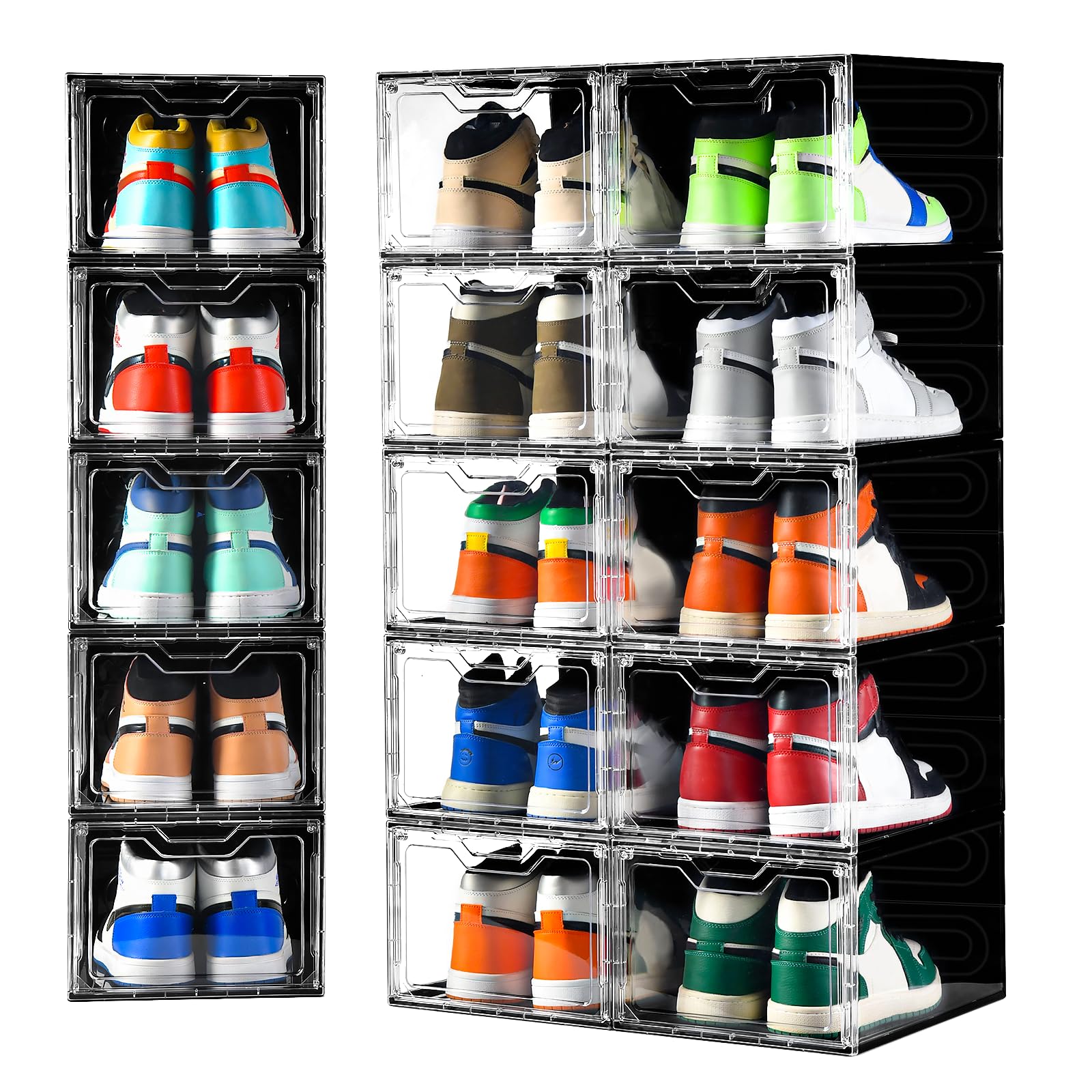 Photo 1 of Clemate Upgraded X-Large Shoe Organizer,Shoe Storage Organizer,12 Pack,Shoe Box Clear Plastic Stackable,Drop Front Shoe Box with Clear Door, Shoe Containers For Sneaker Display,Fit up to US Size12