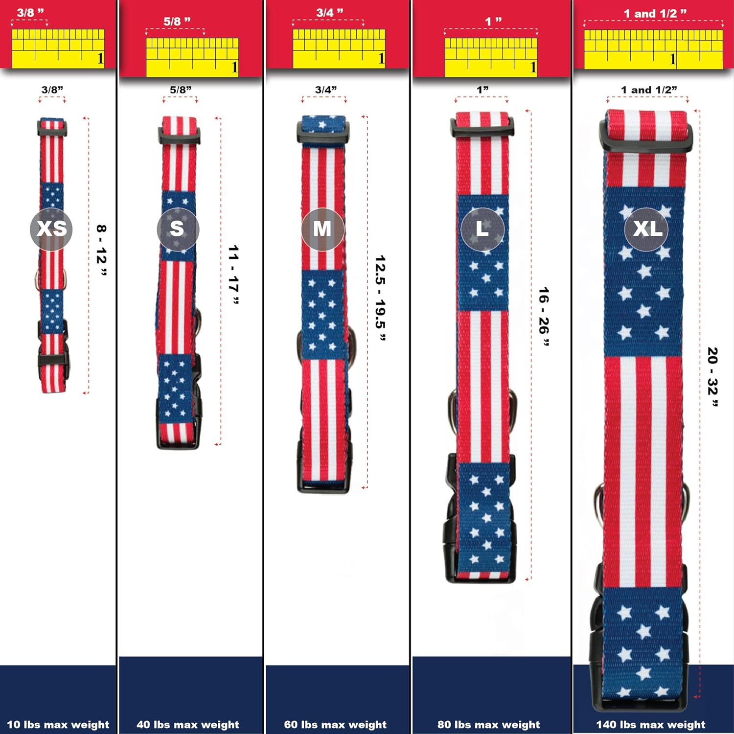American Flag Dog Collar in 5 Different Sizes Classic (X-Small) : Kitchen & Dining
