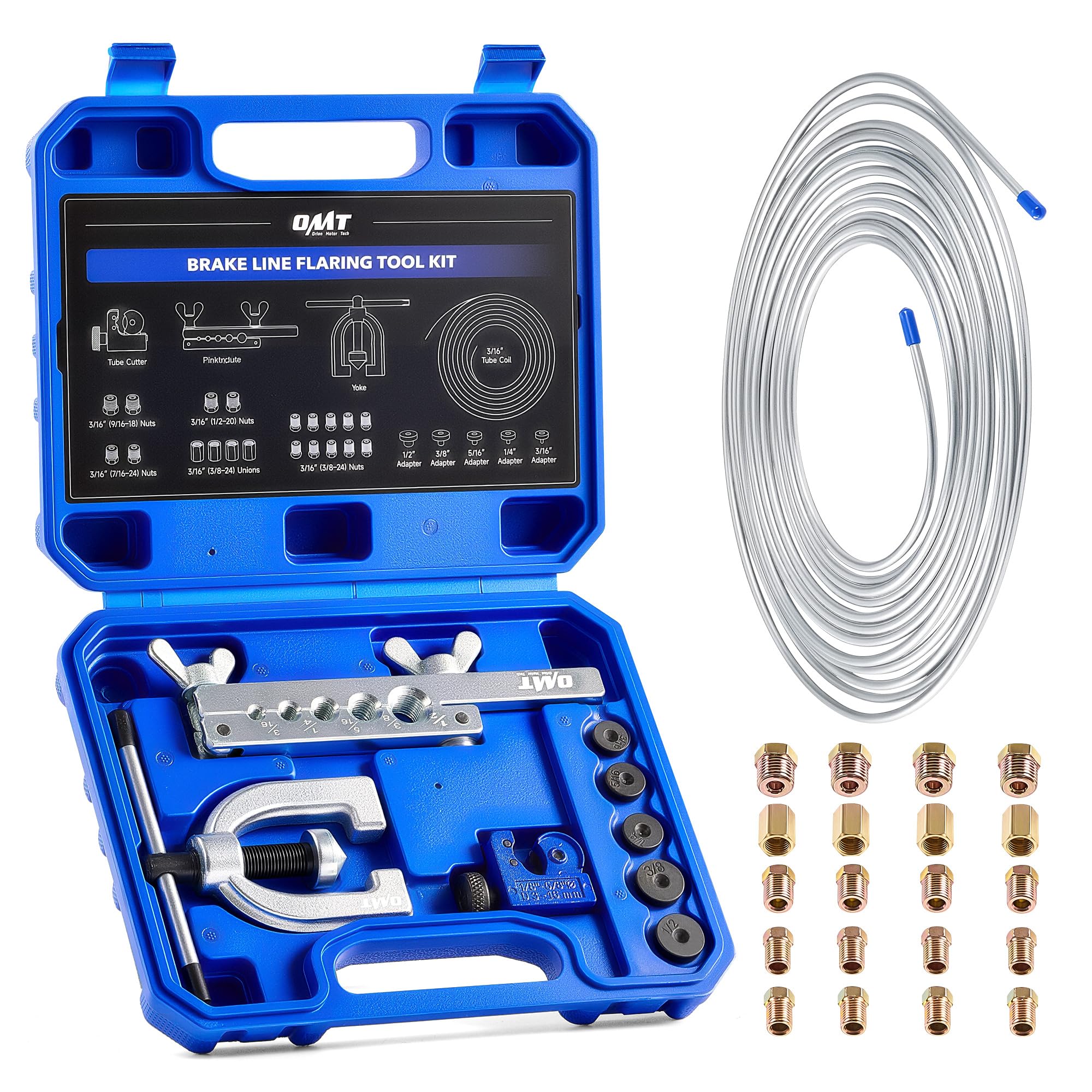 Photo 1 of Orion Motor Tech 3/16 in Brake Line Kit, Brake Line Flaring Tool Kit with 25 ft Brake Line, 16 Fittings & 4 Unions, Double & Single Flaring Tool Kit for Most Hydraulic Braking Fuel Systems