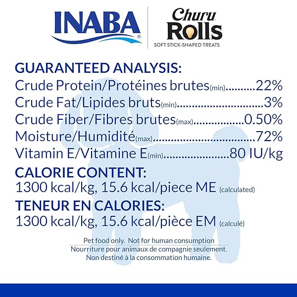 INABA CHURU ROLLS FOR DOGS, SOFT & CHEWY BAKED CHICKEN WRAPPED FILLED DOG TREATS, 0.42 OUNCES EACH ROLL, 8 ROLLS TOTAL, CHICKEN RECIPE