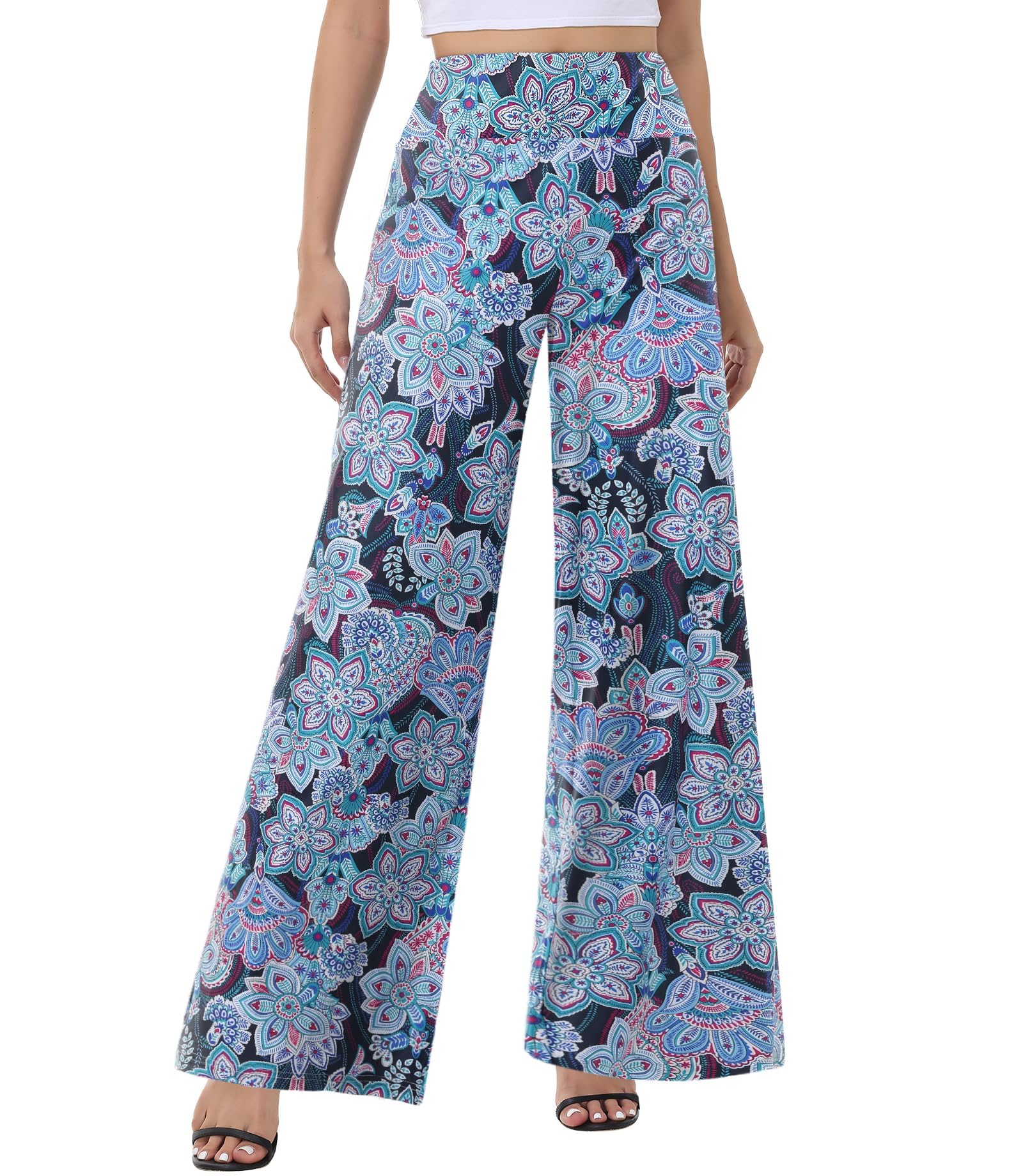 Photo 1 of ZOOSIXX Wide Leg Palazzo Pants for Women - High Waist Casual Beach Lounge Pants Loose Dress Pants Stretchy Trousers