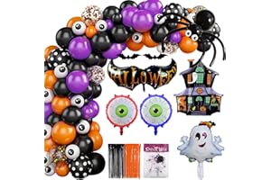 LORVAIN 187Pcs Halloween Balloons Arch Garland Kit, 12 Inches Black Orange Purple Halloween Balloons Ghost Eyes House Spider Web Bat Decorations Inflatable Foil Balloon, Indoor Outdoor Halloween Decor Party