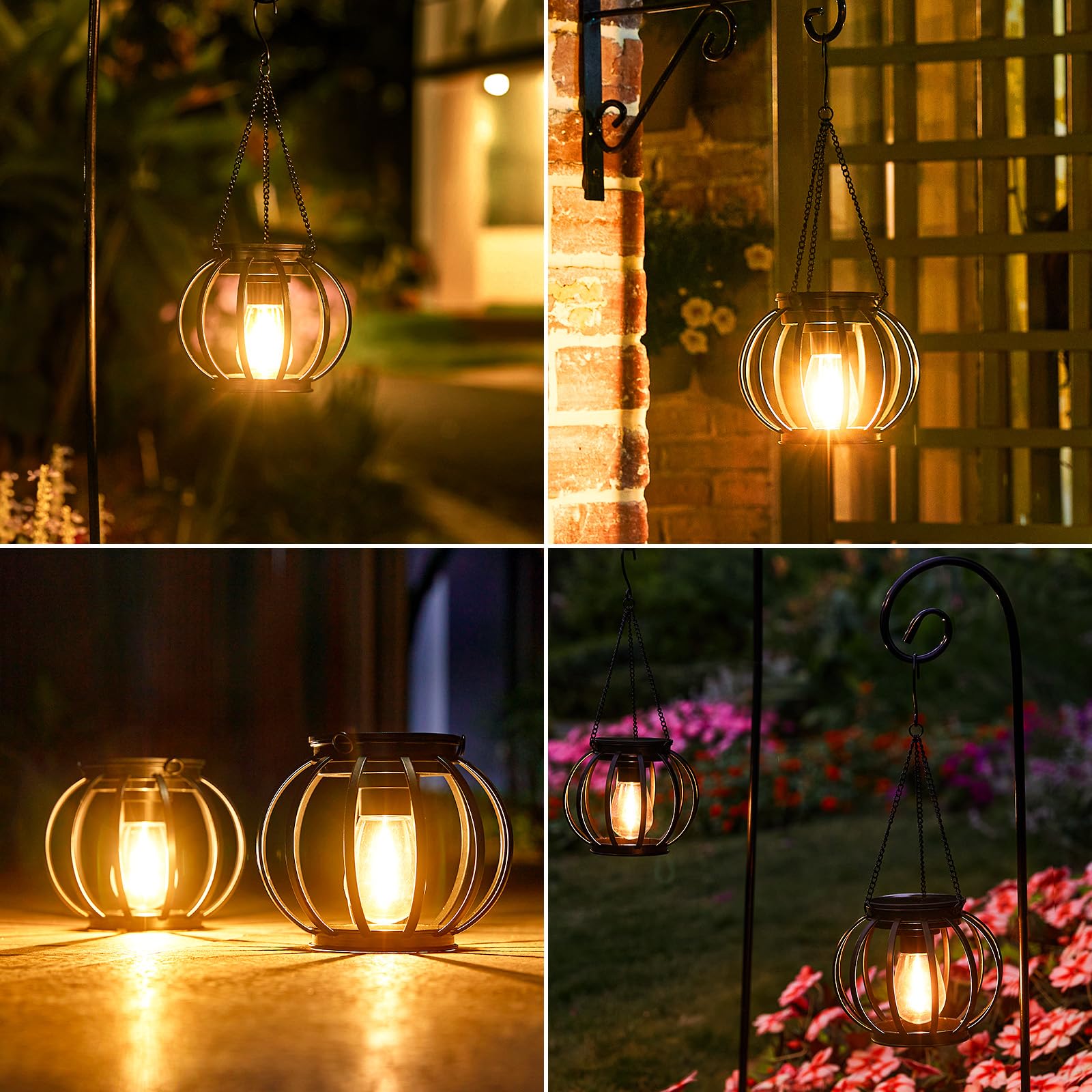 KOOPER Solar Lanterns Outdoor Waterproof, 4 Pack Upgraded Metal Hanging Solar Lights Outdoor Lanterns, Brighter Auto On/Off Outdoor Hanging Lantern for Yard Patio Pathway Porch Garden Decor