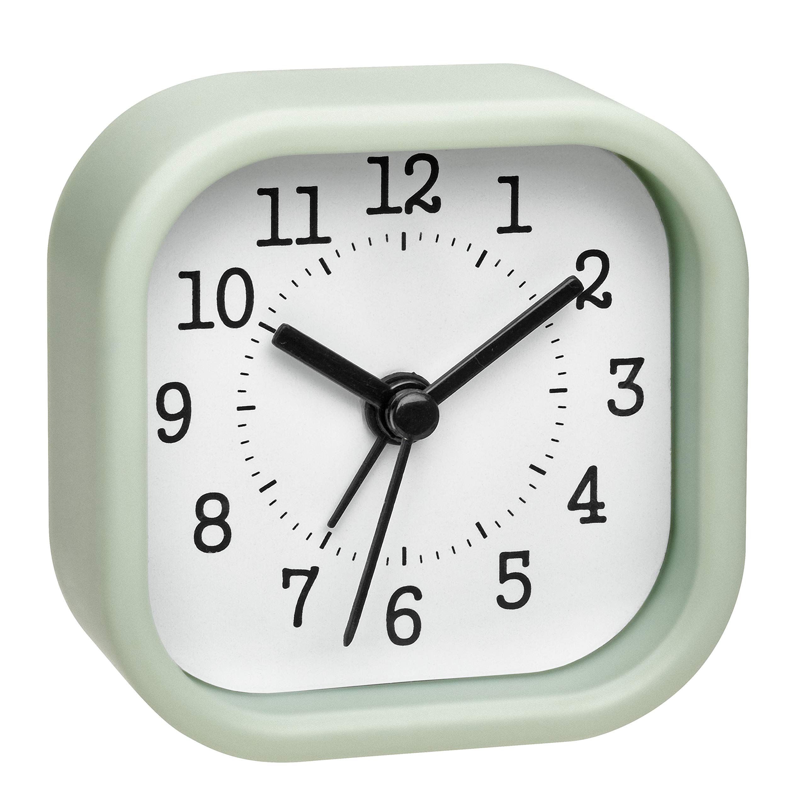 TFA Dostmann Analogue mini alarm clock, 60.1035.04, ideal as a travel alarm clock, with alarm alarm, small and handy, pastel green, (L) 52 x (W) 23 x (H) 52 mm