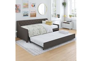 Novogratz Her Majesty Upholstered Daybed and Trundle, Twin over Twin, Grey Linen