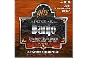 GHS Strings - 5-String Banjo Strings - J.D. crowe Signature Series (Studio) - Loop Ends - Light Gauge 9 1/2-20 - Model: PF140 SET