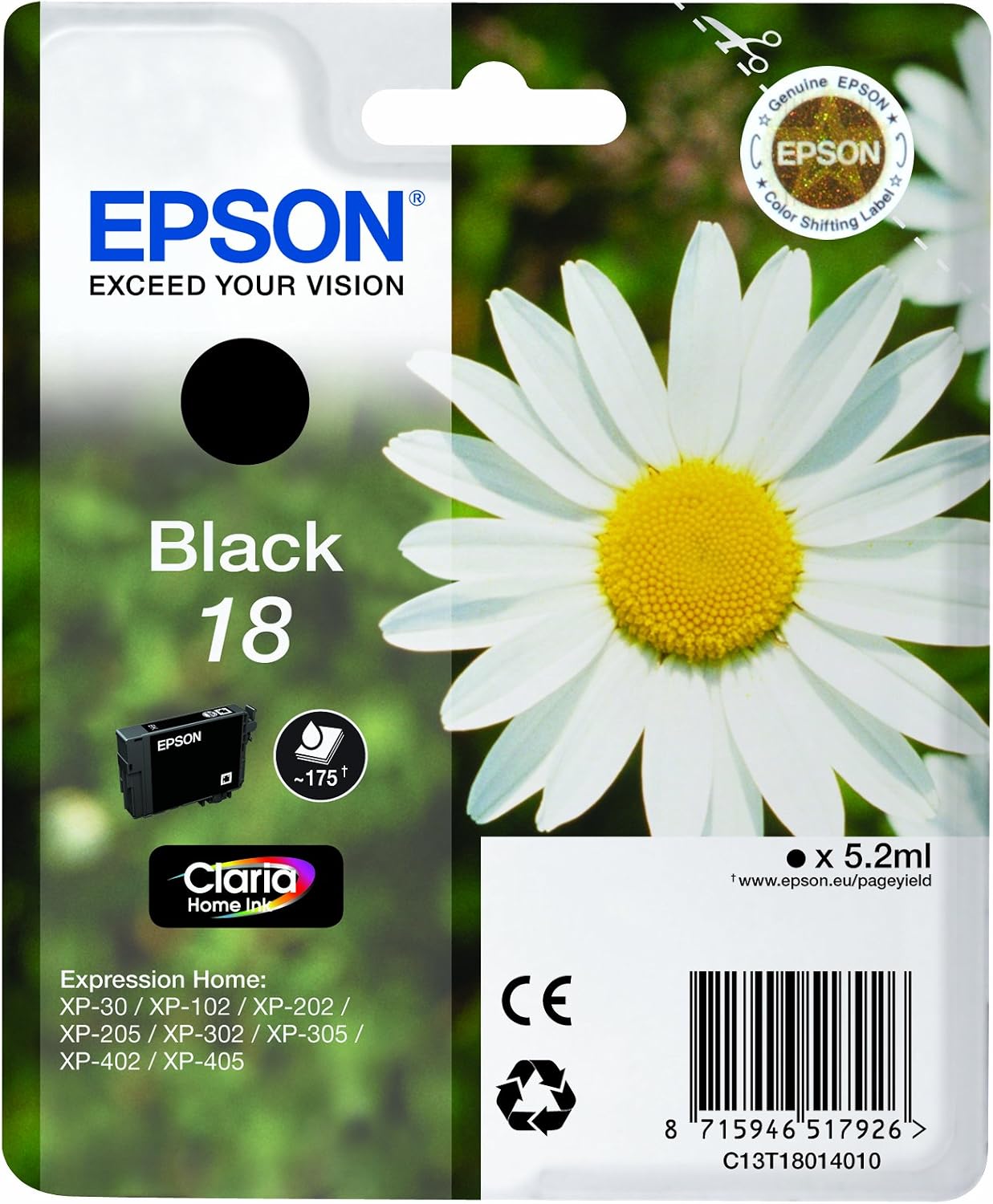 Epson 18 Black Daisy Genuine, Claria Home Ink Cartridge, Standard
