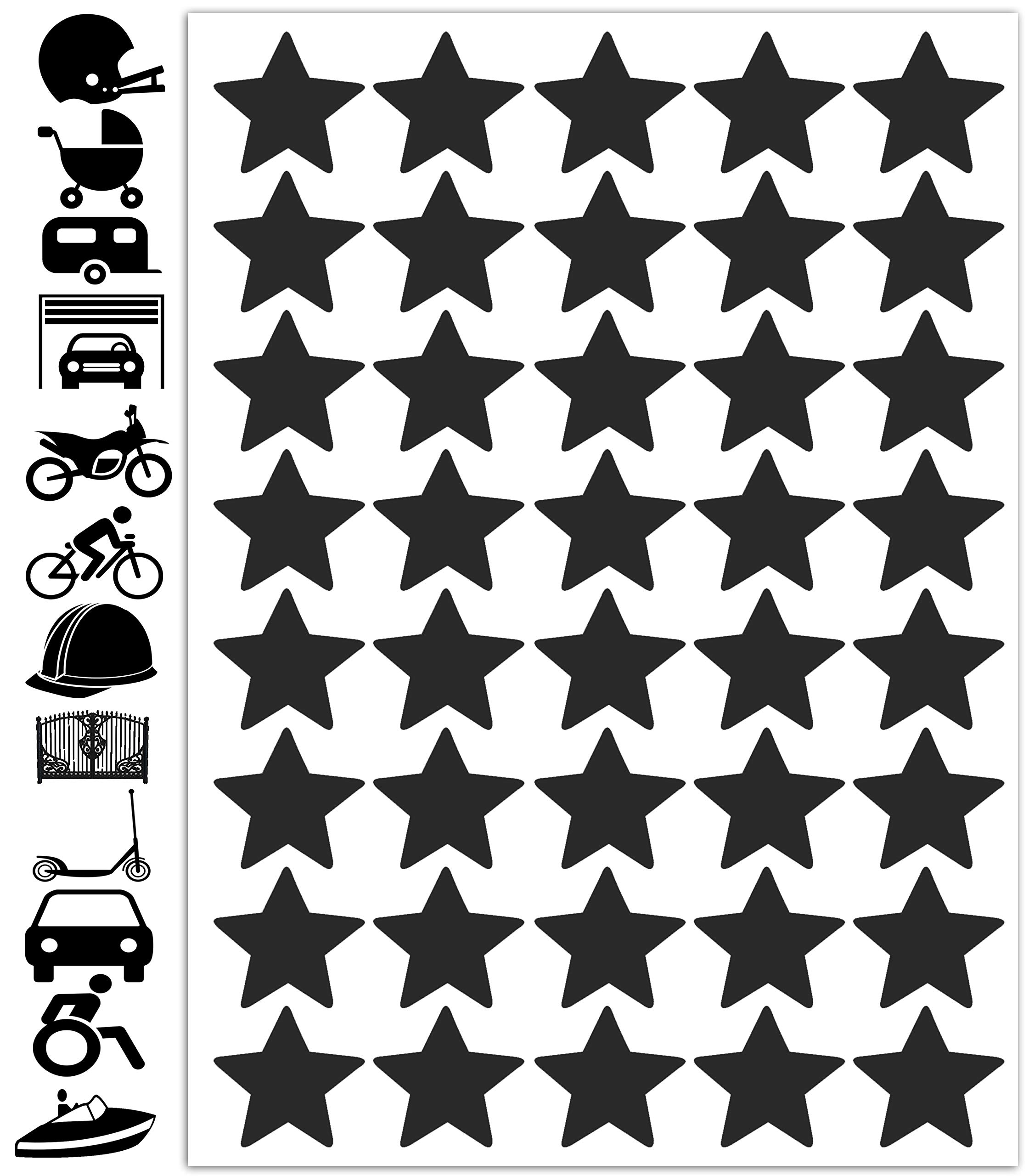 Biomar Labs Black Reflective Stickers Set – Self Adhesive Helmet Bike Car Decals, Waterproof and UV Resistant (40 Pieces D 64)