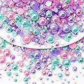 Towenm 60g Mix Pearls and Half Pearls for Crafts, Tumblers, Shoes, Face Nail Art, 2mm-10mm Mix Pearl Rhinestones for Bedazzling, Pink|Purple|Aquamarine