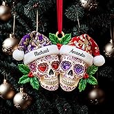 Personalized Christmas Dia de Los Muertos Skull Couple Acrylic Ornament, Gifts for Christmas