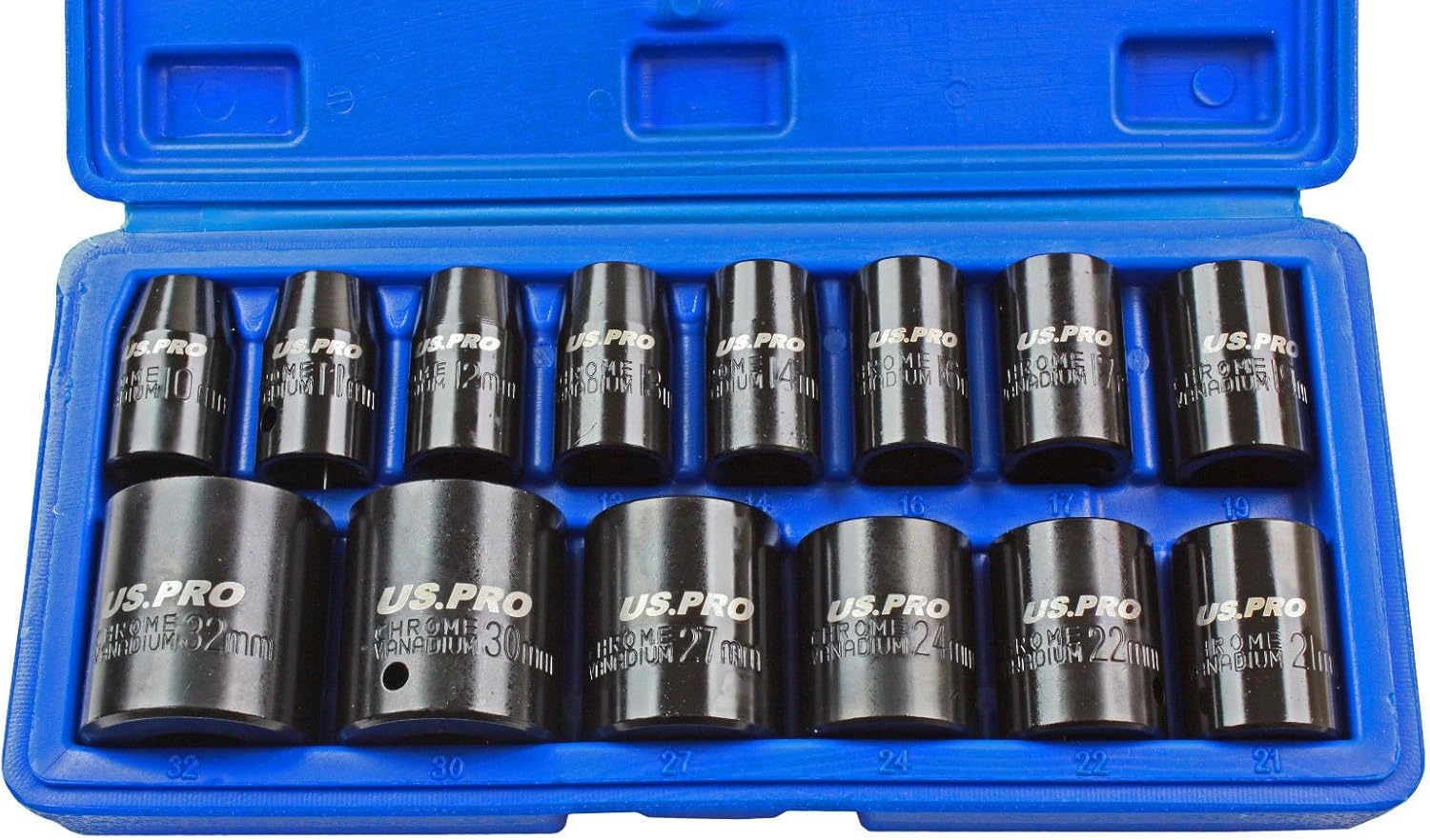 US Pro 14Piece Impact sockets, 1/2 10-32 mm Shallow Socket Set, Variety Pack