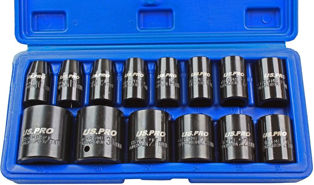 US PRO 14pc 1/2" Drive Impact Socket Set 10-32mm Shallow 6 Point Sockets