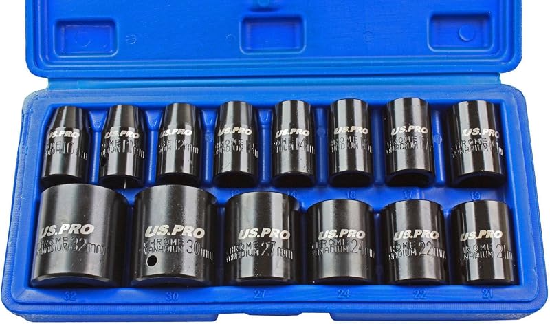 US PRO 14pc 1/2" Drive Impact Socket Set 10-32mm Shallow 6 Point Sockets