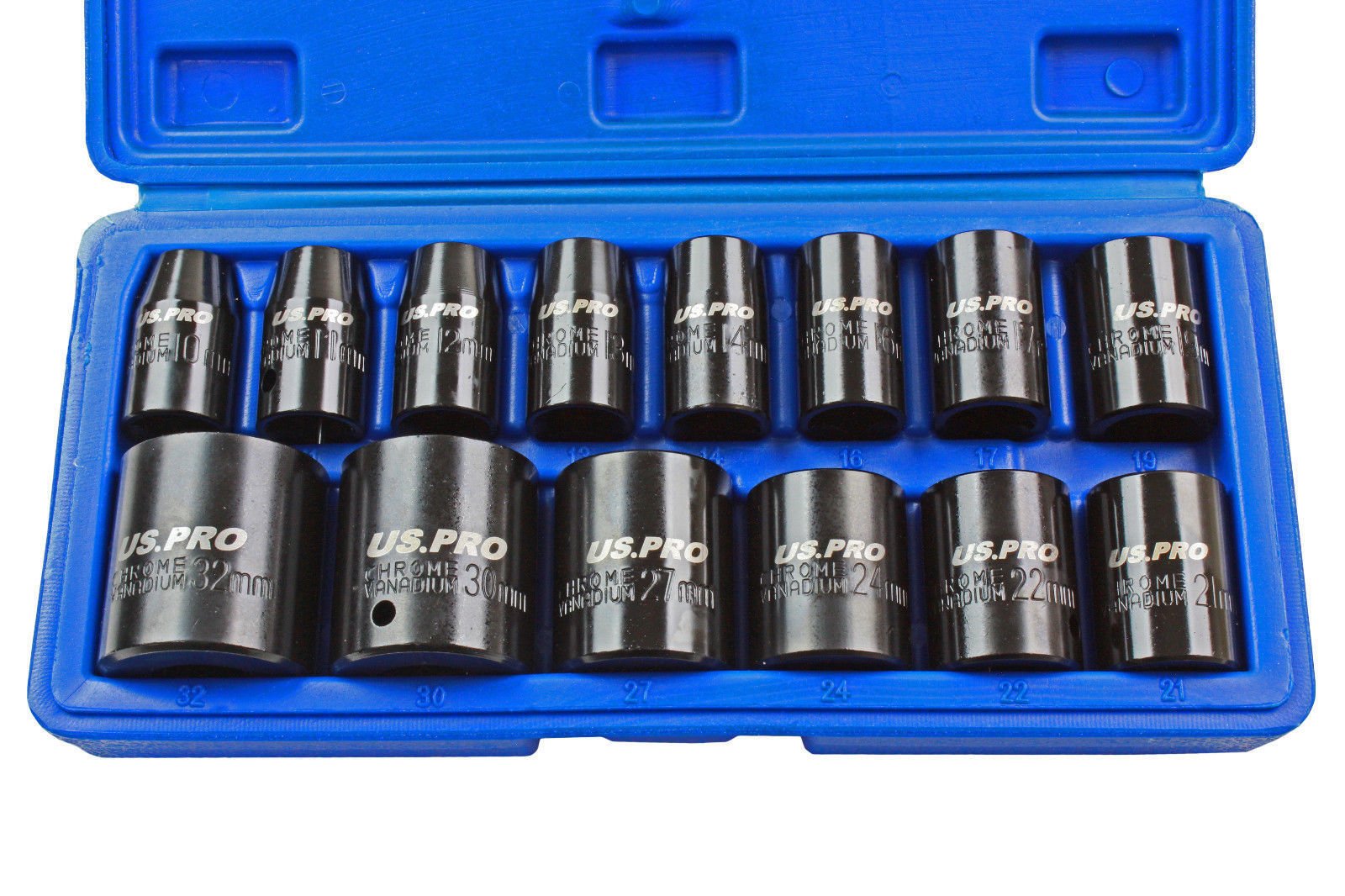 US Pro 14Piece Impact sockets, 1/2 10-32 mm Shallow Socket Set