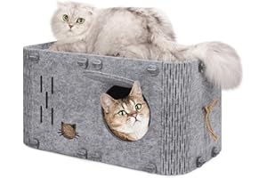 Aitmexcn Cat House for Indoor Cats, Cozy Cat Bed Cave, Scratch Resistant Peekaboo Cat Caves, Modern Cat Enclosed House Hideaway for Multiple & Large Cats, Grey