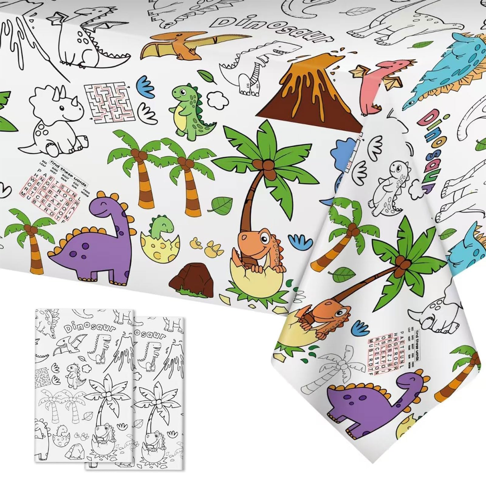 Muorruo 2 Piece Dinosaur Colouring Tablecloths, large activity table covering made from dino paper, jumbo animal dino world colouring games poster crafts for dinosaur birthday decorations