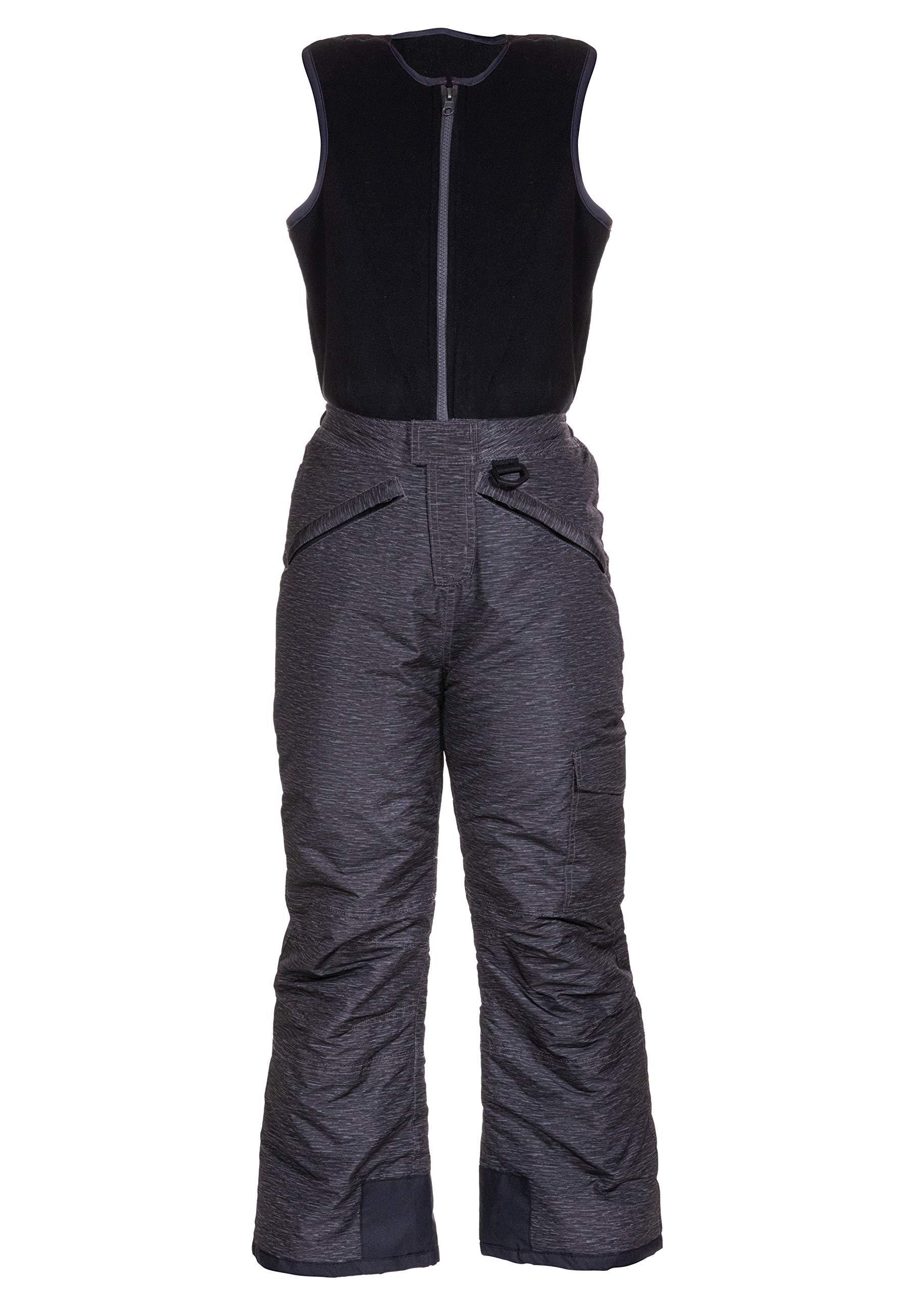 Arctic Quest Polar Fleece Water Resistant Insulated Unisex Boys and Girls Unisex Ski & Snow Bib Pants Overalls, Black Spacedye, 14/16 Image