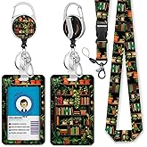 Gctriki Book Lanyards for Id Badges, Cute Badge Holder with Retractable Badge Reel Clip, Teacher Lanyard with ID Holder Keychain Clip Name Tag ID Card Holder for Women Work Office Accessories Gifts