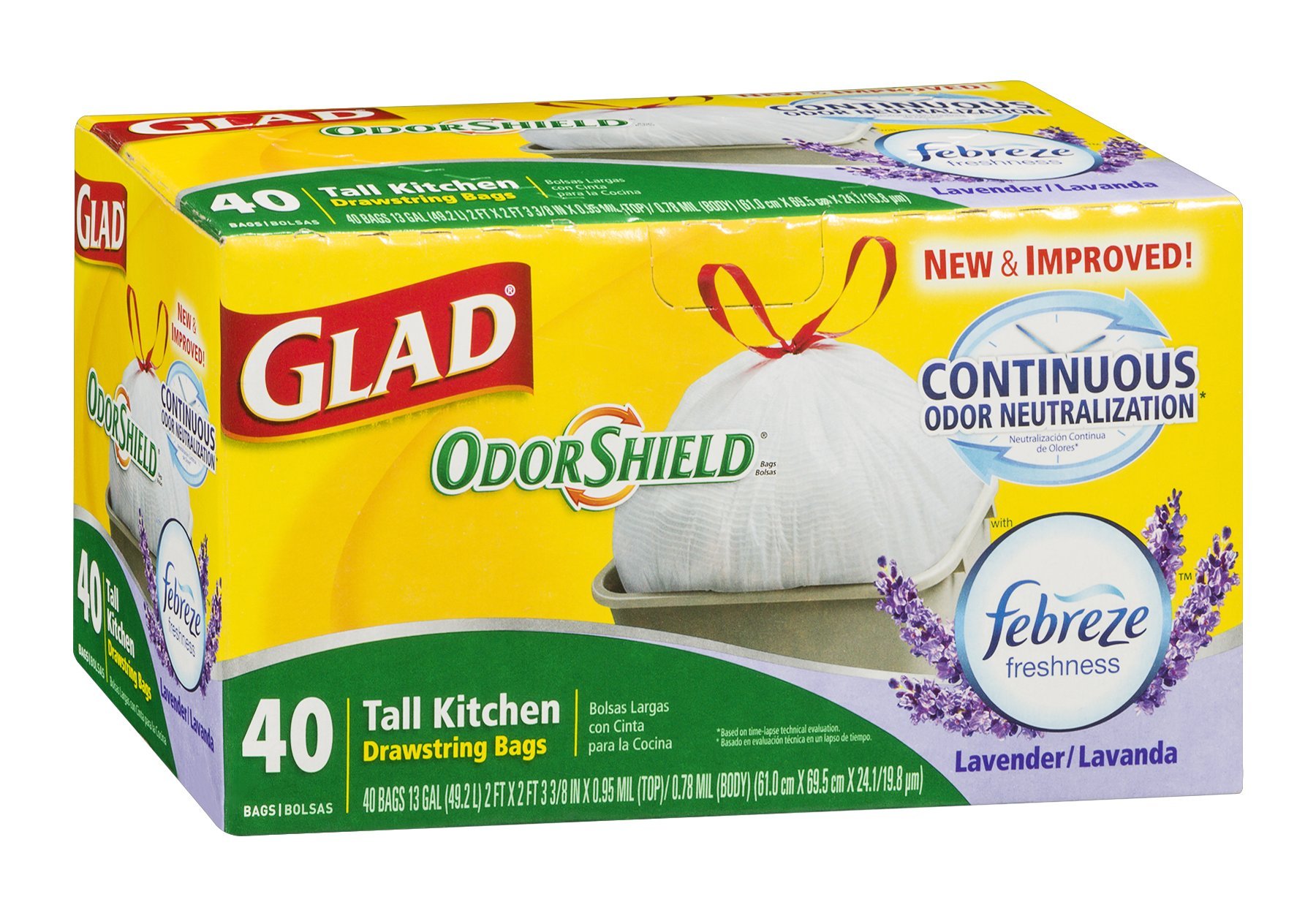 Photo 1 of Glad OdorShield Tall Kitchen Drawstring Trash Bags - Febreze Mediterranean Lavender, 13 Gallon, 6 Packages of 40