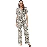 London Times womens Women's Short Sleeve Wrap Jumpsuit With Pockets - Wide Leg Fitted Waist - Special Occasion Jumpsuits