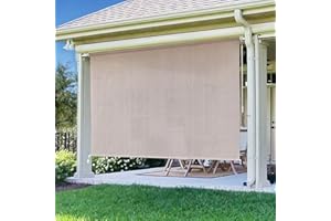 Artpuch Outdoor Roller Shade 8' W x 6' H Fabric Blind Pebble Cordless Roll Up Shade, Wand Operation Exterior Roller Shade Cloth for Patio Porch Gazebo