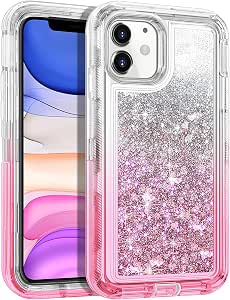 Amazon Com Wollony For Iphone 11 Case Glitter Heavy Duty Girly Liquid Bling Quicksand 3 In 1 Hybrid Impact Resistant Shockproof Hard Bumper Soft Clear Rubber Protective Cover For Iphone 11 6 1inch Pink Sliver