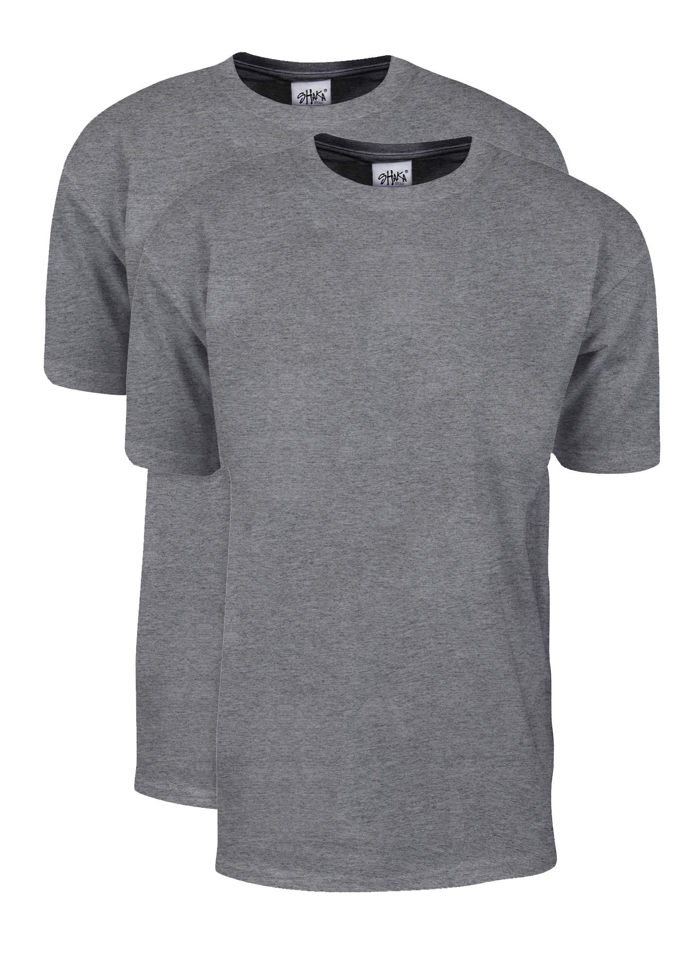 Photo 1 of Shaka Wear Men's T Shirt – 2 Pack 7 oz Max Heavyweight Cotton Short Sleeve Crewneck Tee Top Tshirts Regular Big Size MHS05 H.Grey L 2pk