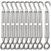 Turnbuckle Lsqurel 10PCS 304 Stainless Steel Turnbuckle Hook and Eye Heavy Duty M4 M6 M8 M10 Tensioner Adjustable Shade Sail Hardware for Tightening up Metal Cable Wire 5/32 1/4 5/16 3/8