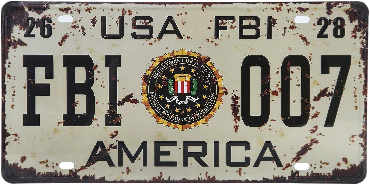 MOOCO America FBI 007 Retro Vintage Auto License Plate Tin Sign Size 12" X 6"inches