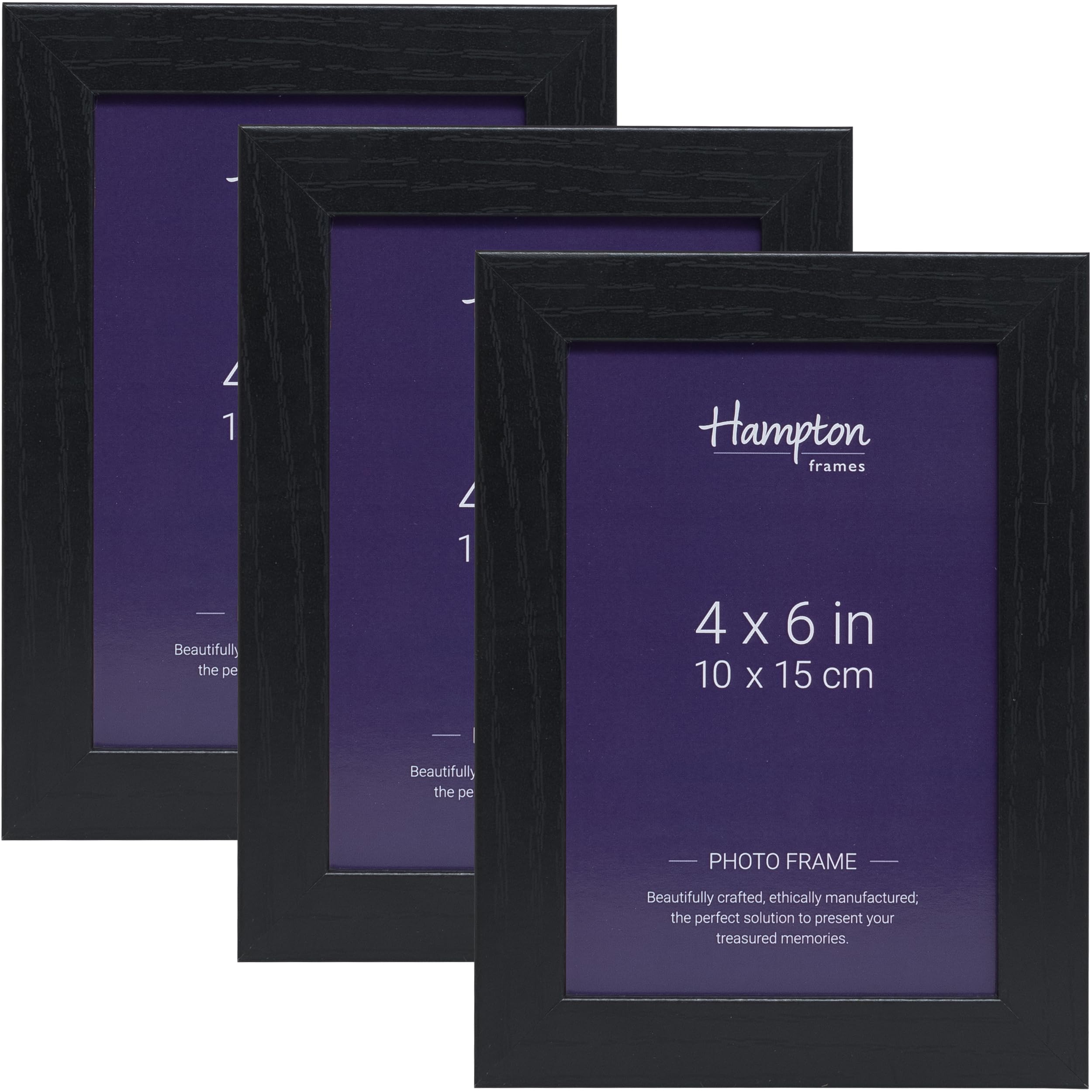 Hampton Frames OXFORD 4x6 (10x15cm) Pack of 3 Black Picture Frame Acrylic (Non-Glass) OXF46NGX-3PK