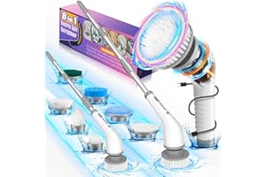 CHAMEX Rechargeable Electric Power Spin Scrubber with 7 Replaceable Brush Heads, Cordless Electric Shower Scrubber with Adjustable Extension Long Handle for Bathroom
