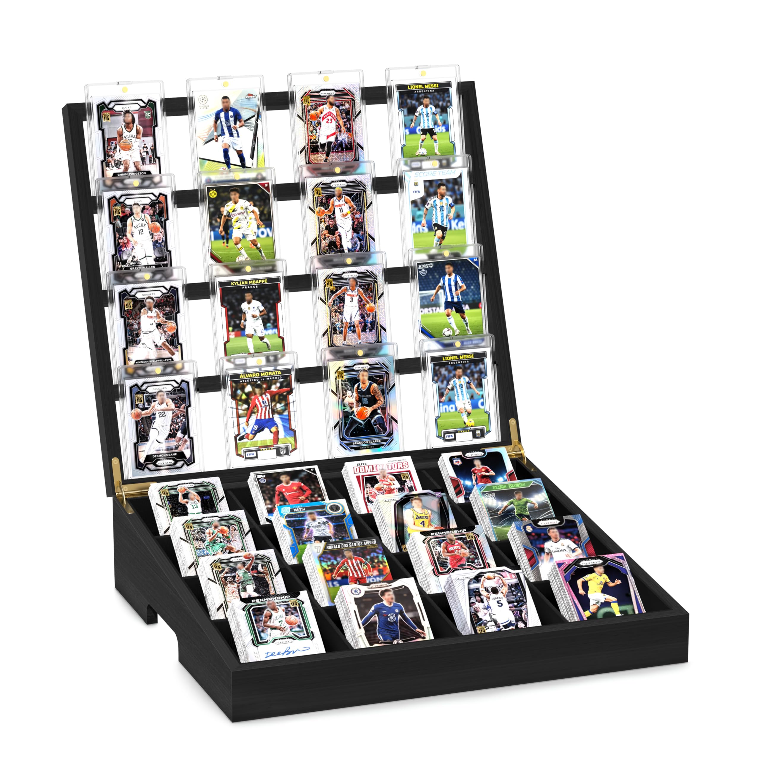 Emfogoo Wooden Card Sorting Tray Trading Card Display, 16-Compartment Trading Cards Organiser Stand with Handle Design, Cards Sorter for Sports, Trading, TCG, Game, and Collection Display (Black)