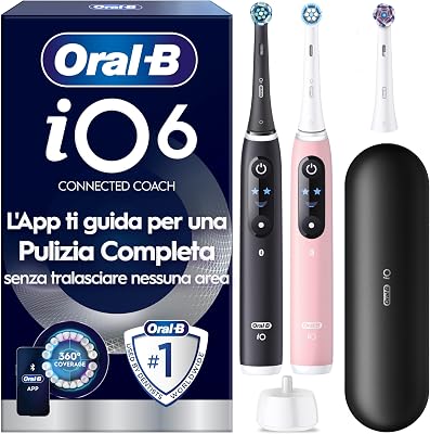 iO 6, 2 Spazzolini Elettrici, 3 Testine, Custodia, Nero e Rosa
