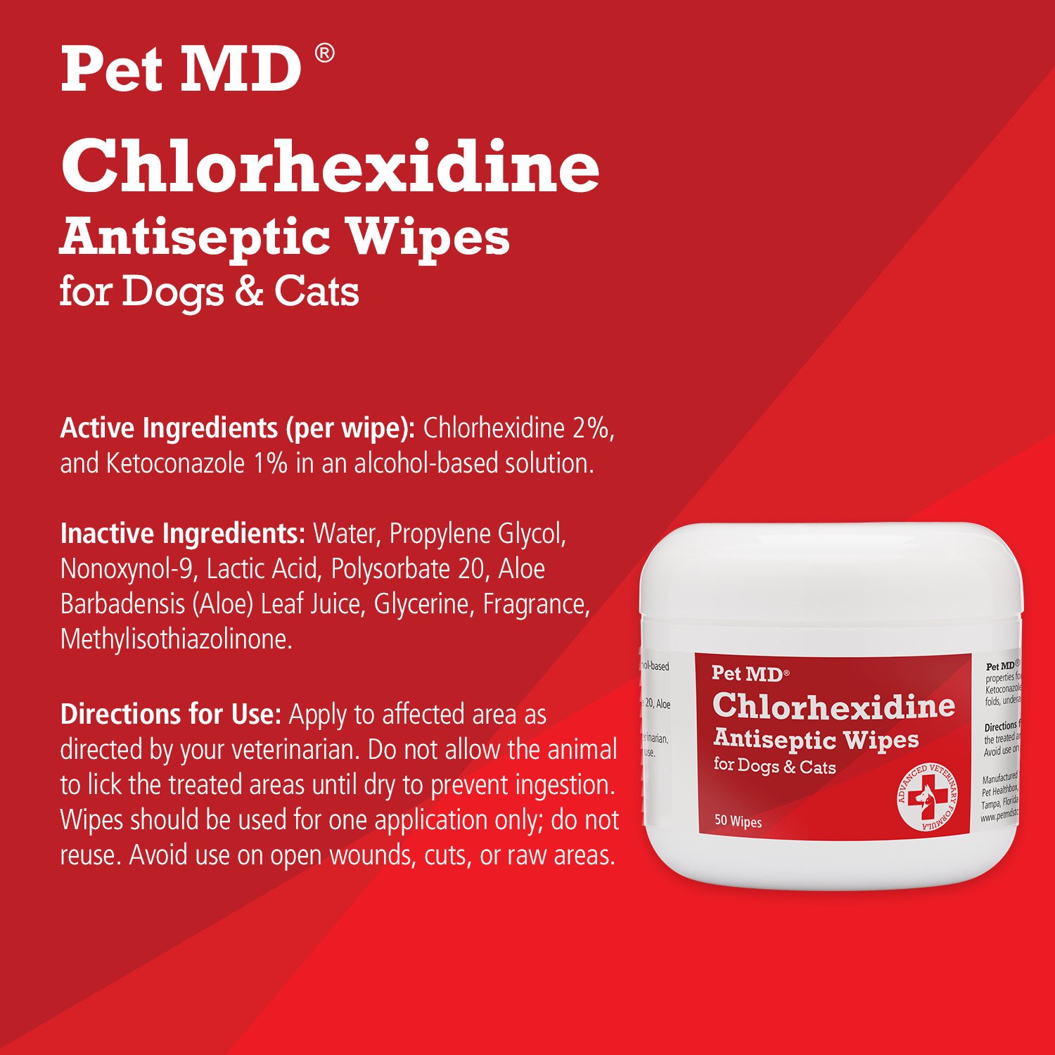 Pet MD Chlorhexidine Wipes with Ketoconazole and Aloe for Cats and Dogs