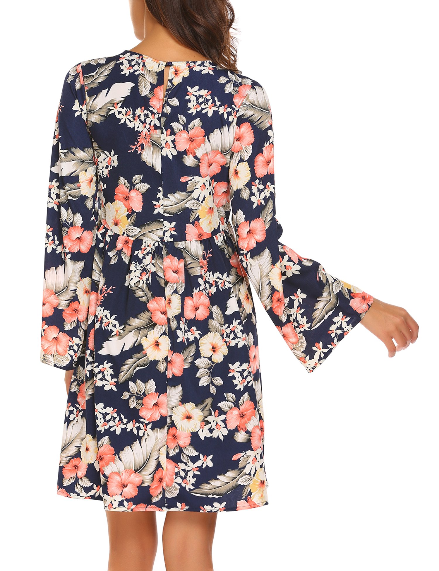 Beyove Women\'s Long Sleeve Fit and Flare Bohemian Vintage Printed Loose Casual Dress