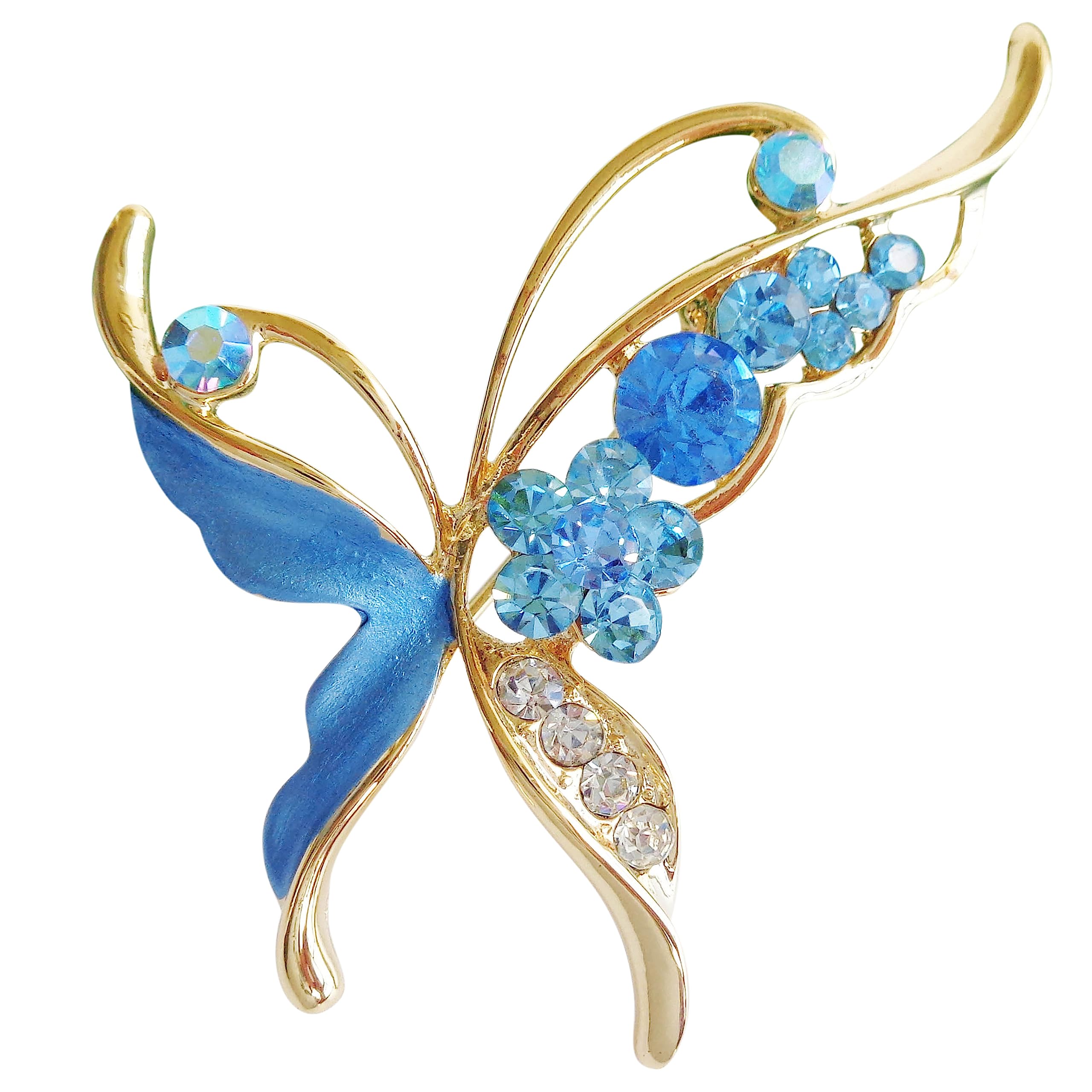 Navachi 18k Gold Plated Blue Enamel Crystal Butterfly Az7153b Brooch Pins