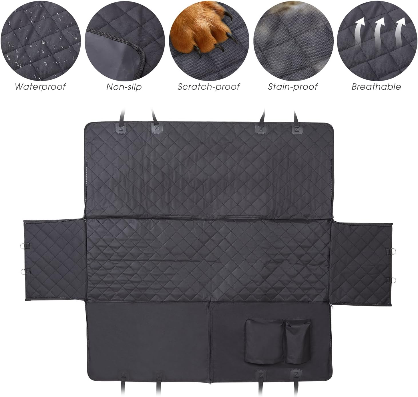 Premium Quality Car Seat Cover for Dogs Waterproof with Door Protection,Nonslip Scratch Proof 600D Washable Pet Back Seat Cover. 3-in-1 Car Seat Protector - Image 5