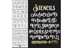 Velluppa Letter Stencils for Painting 1 & 2 Inch, 5PCS Reusable Alphabet Symbol Number Stencils for Crafts Art Projects