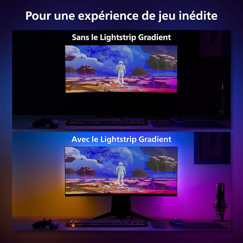 White and Color, Lightstrip Hue Play gradient PC pour écran 24-27 pouces, synchronisation de la lumière avec le jeu avec Hue Sync, fonctionne avec Alexa, Google Assistant et Apple Homekit