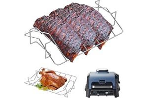 Omnikit Rib Racks for Grilling and Smoking - Stainless Steel Accessories Compatible with Ninja Woodfire Outdoor Grill & Smoker Pro Connect XL OG800, OG900 Series - Stainless Steel Roast & Smoke Rack