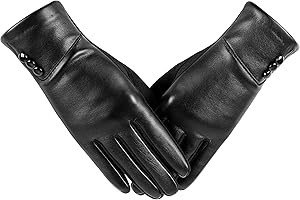 Winter Fashion Leather Gloves for Women, Touch Screen Wool Lined Outdoor Windproof Warm Suede Driving Dress Gloves