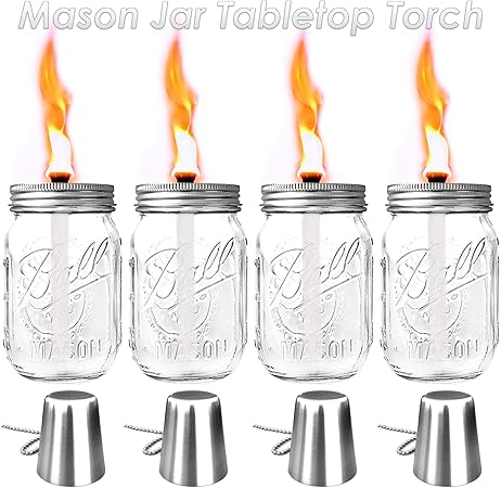 Amazon Com Glass Mason Jar Tabletop Torch Outdoor Oil Lamp