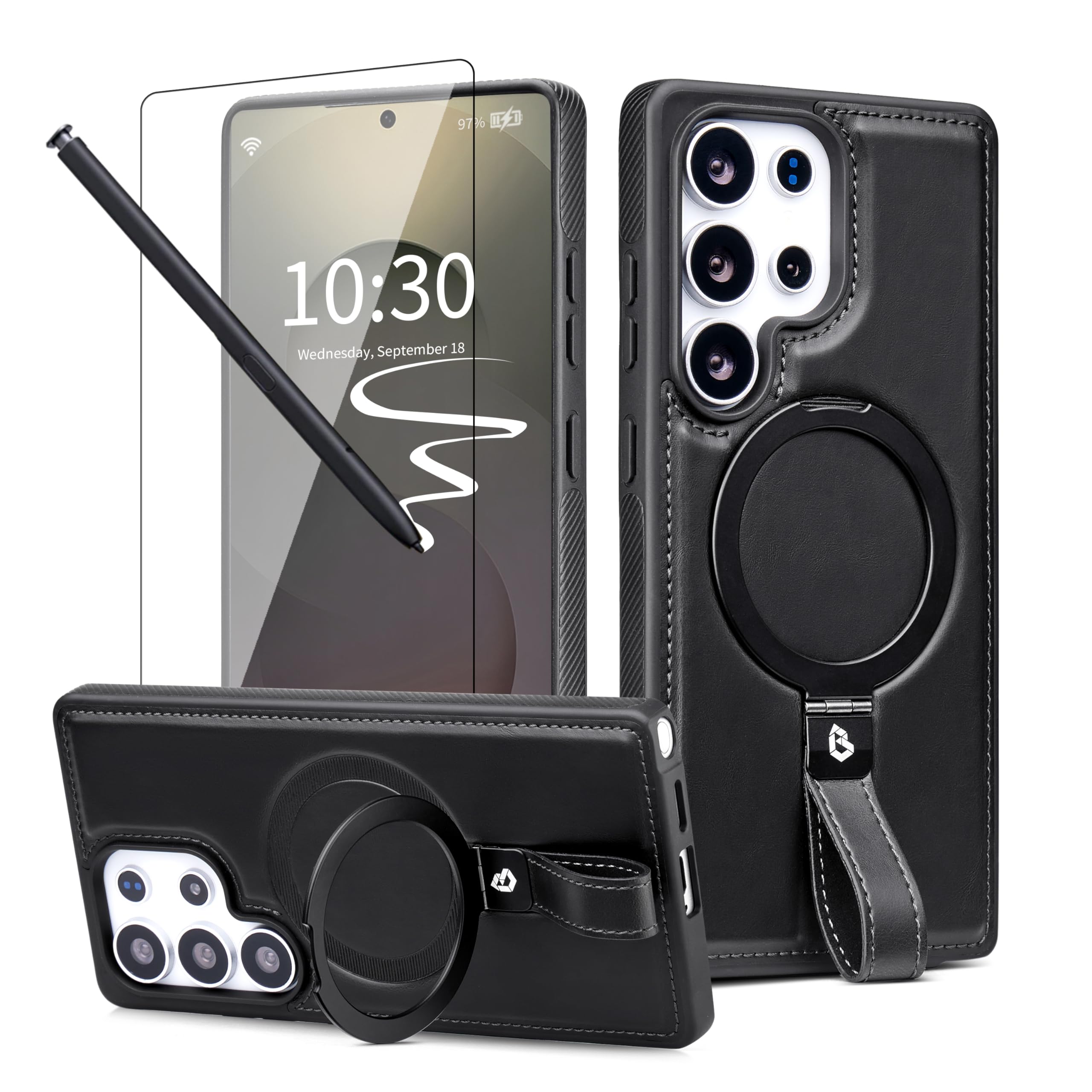 Photo 1 of (missing screen protector) Butaiga for Samsung Galaxy S24 Ultra Case Leather with Stand, Anti-Slip Shockproof Loop, Compatible with MagSafe