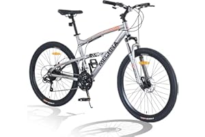 Cxcloestite 24/26/27Inch Mountain Bike, Dual Full Suspension Mountain Bike, 21 Speeds Dual Disc Brake, Aluminum Alloy/Steel Frame for Men and Women