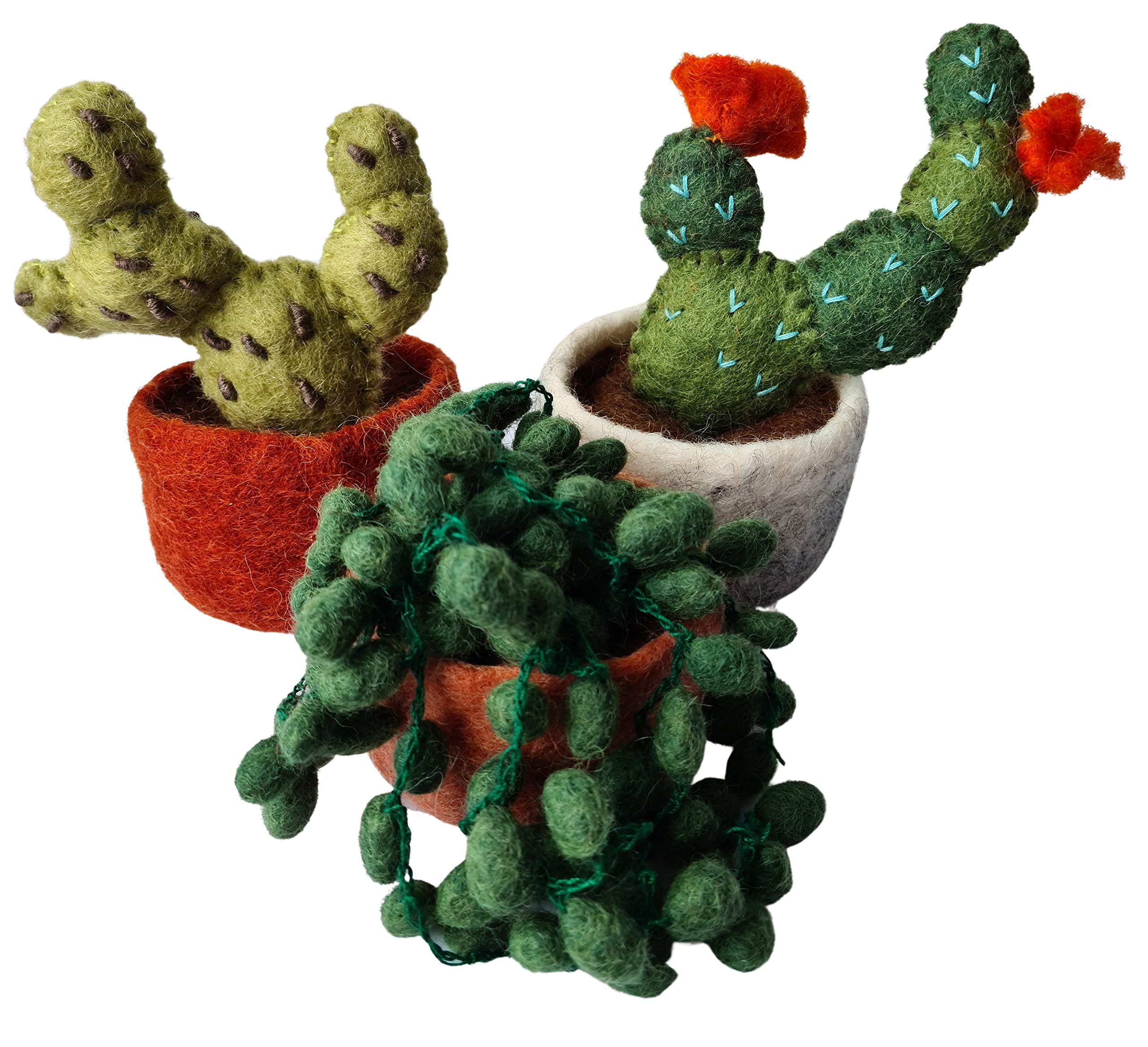 your castle Set of 3 Acapulco Succulents and Cacti, Artificial Plants in a Pot Made of Felt Fair Trade, Sustainable Felt Decoration, Realistic Artificial Flowers, Felt Flowers, Height Approx. 11 cm