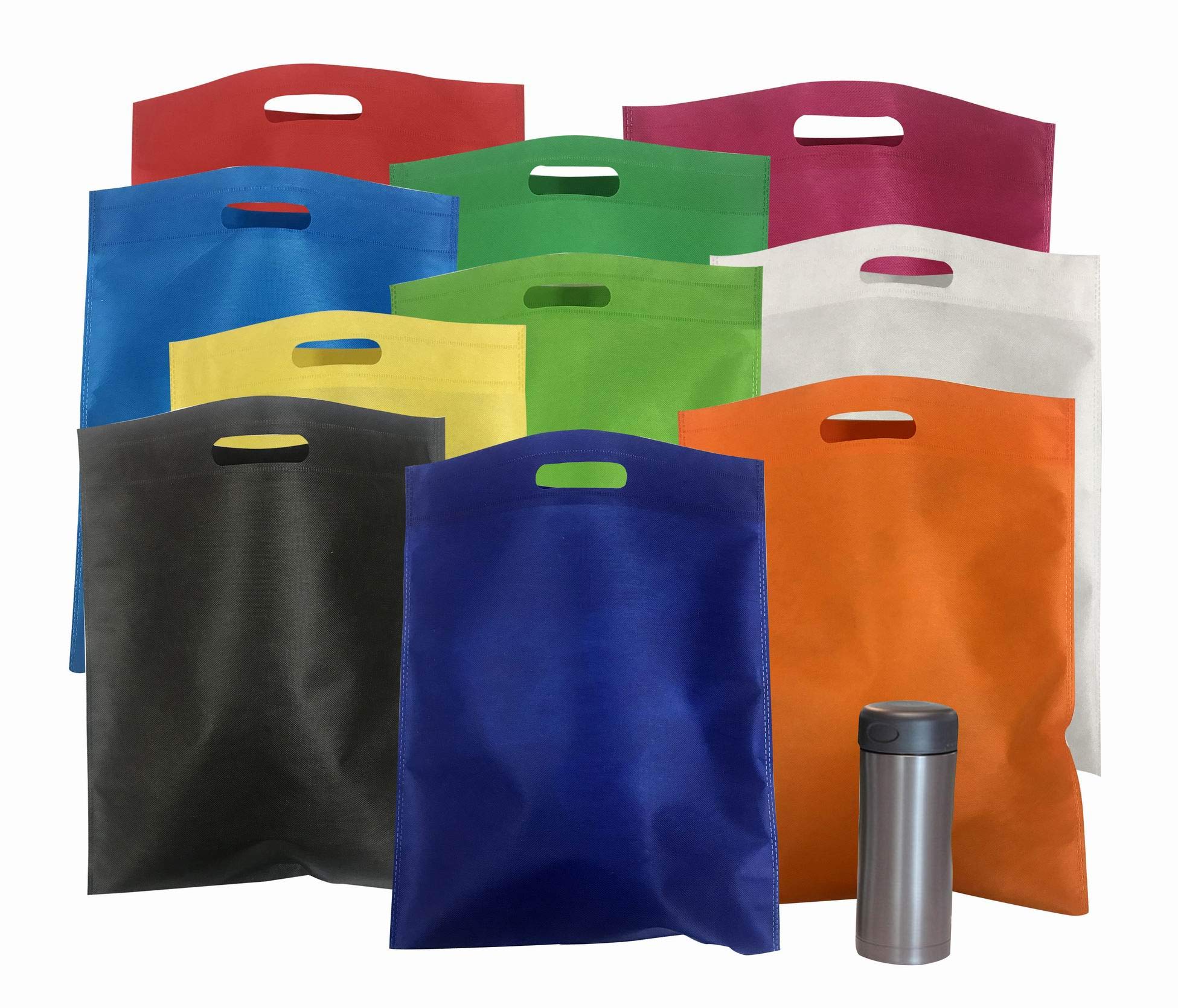 Leofi Bulk 50 Pack Mega 15" x 16" Cutout Handle Tote Assortment - Ideal Grocery Shopping, Treat, Trade Shows, Gift or Everyday Bags