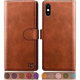 SUANPOT for iPhone X/XS 5.8" RFID Leather Wallet Case, Shockproof Flip Folio Cover, Card Holder - Light Brown
