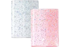 Feifeiya 2 Pcs Jelly Cover Transparent Planner Cover Glitter Star Clear Covers for Journal Planners and Notebooks(Transparent and Pink,B6)