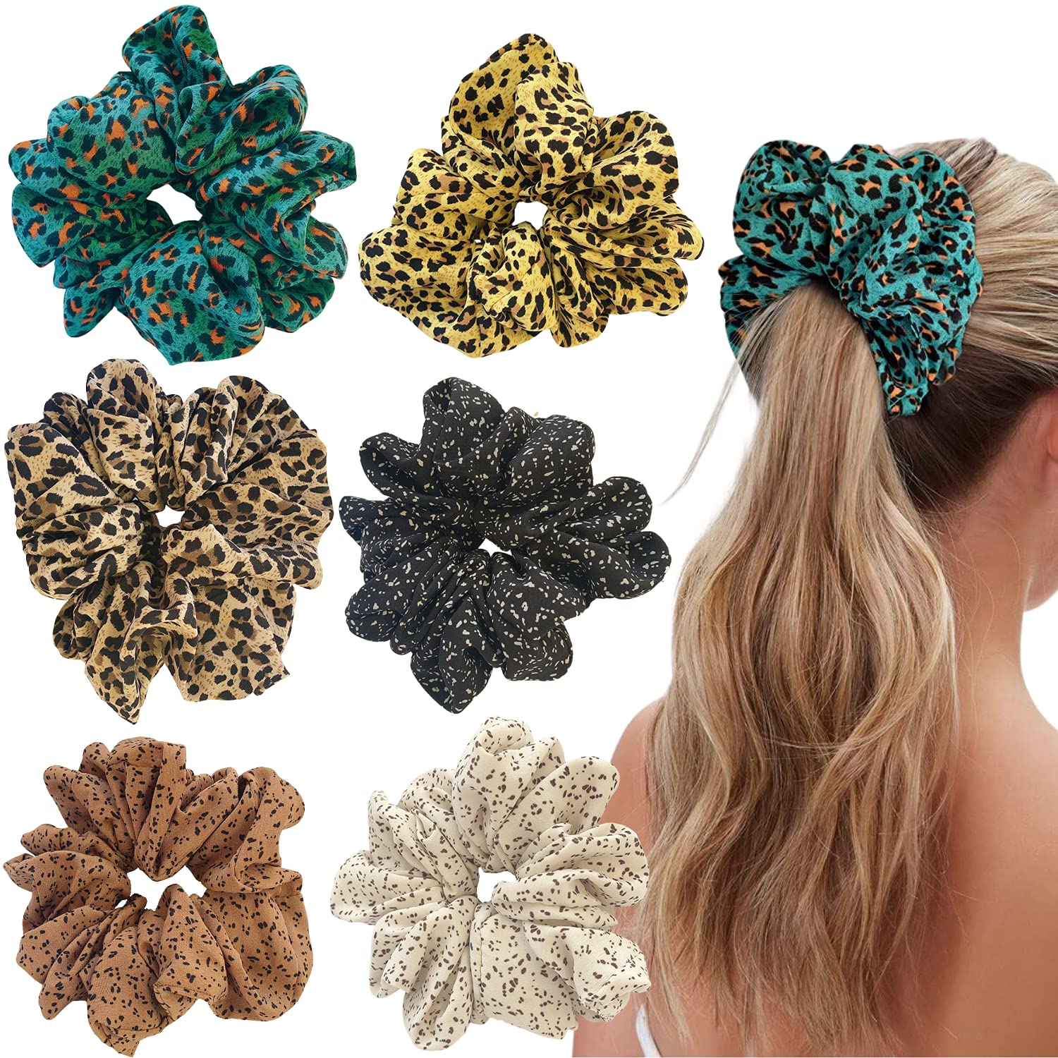 6 PACK Hair Scrunchies Large Scrunchies Soft Chiffon Oversized Scrunchies Giant Scrunchie for Women and Girls